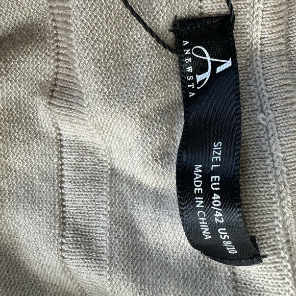 anewsta long sleeve beige maxi sweater dress sheer bottom cowl neck Size L - Picture 4 of 6